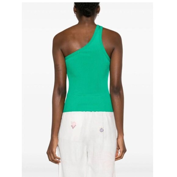 FORTE FORTE One-Shoulder Ribbed-Knit Tank Top in Fern Green Size Medium - Picture 2 of 9